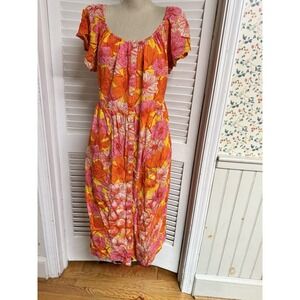 Margaux Riviera Pearl Button Down Floral Poppies Pink Tie Back Dress XL/14 EUC